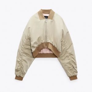 Zara Satin Effect Crop Bomber Mid-Ecru 4341/734